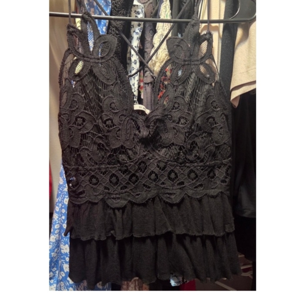 Black Lace Ruffle Blouse